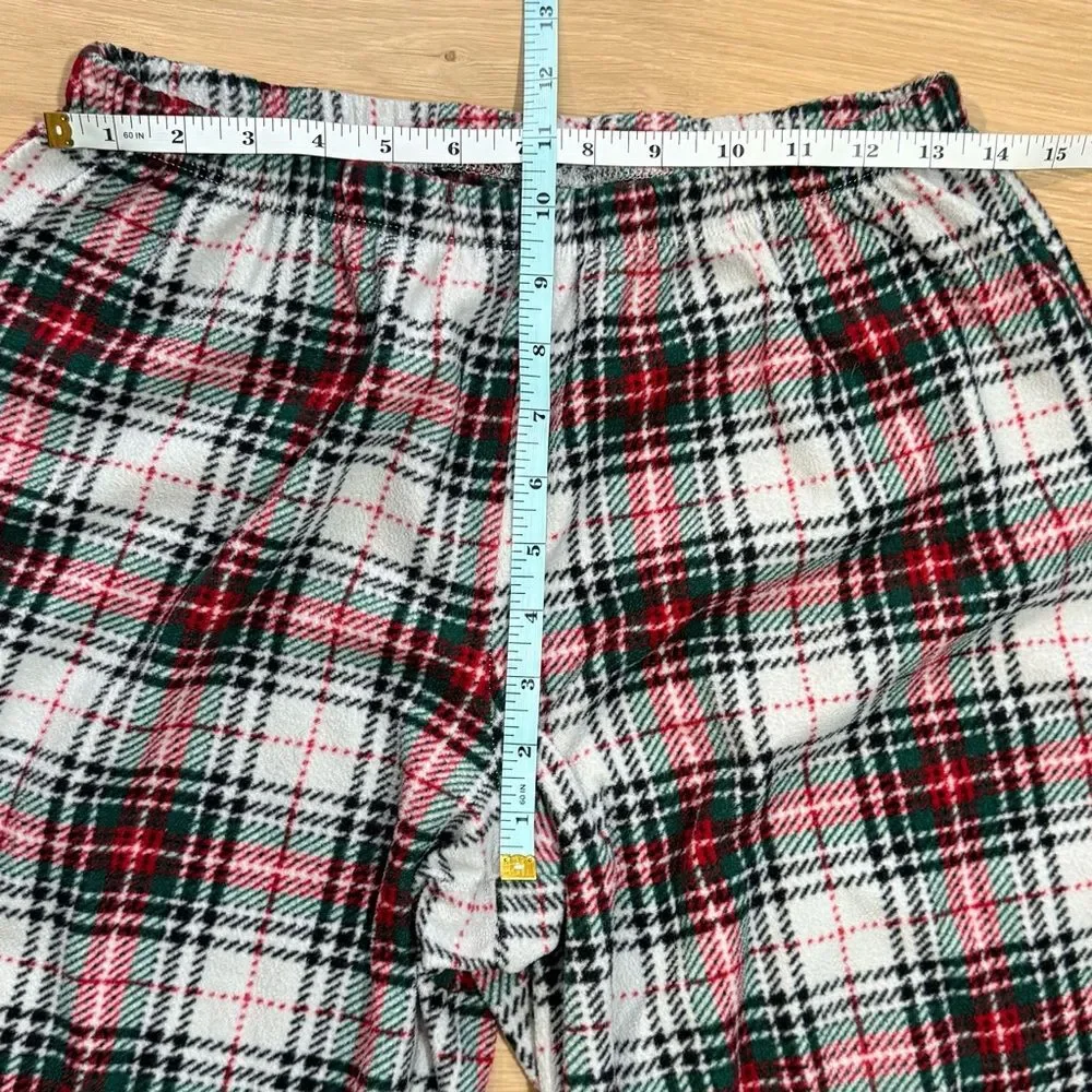 RALPH LAUREN Women’s Plaid Fleece Pajama Set Long Sleeve Green Red White Medium